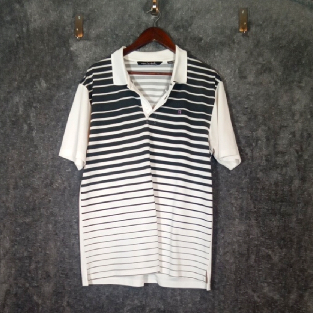 Travis Mathew Reflective Golf Mens Polo White N Black Short Sleeve Size Large